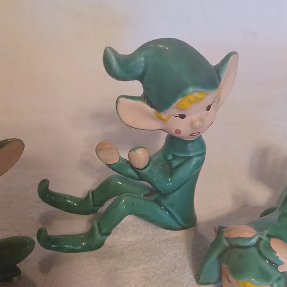 Charming Green Elf Figurines Set 1950's Japan